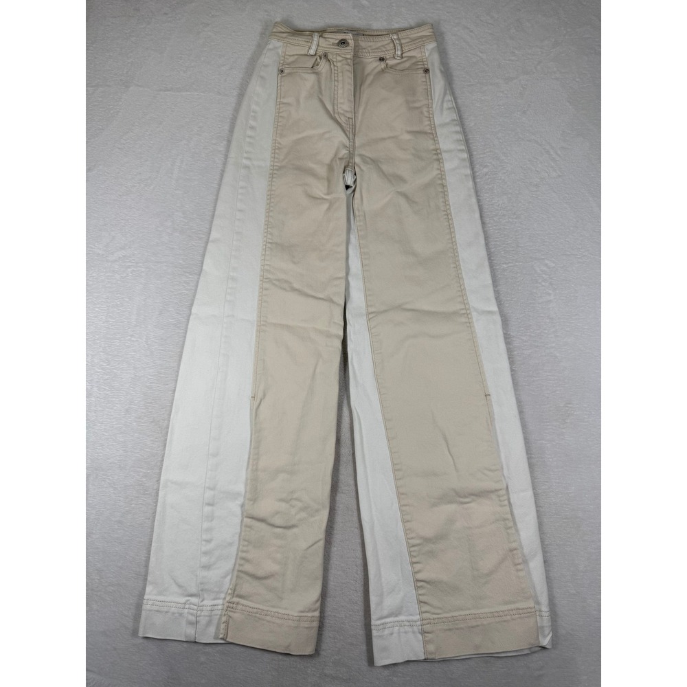 Something Navy Womens Two Tone Wide Leg Jeans Cream Beige Size 0 High Rise Slit